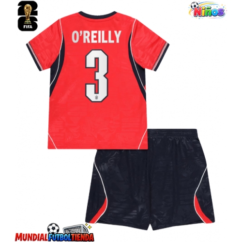 Camiseta Inglaterra Nico O'Reilly #3 Segunda Equipación Replica Mundial 2026 para niños mangas cortas (+ Pantalones cortos)